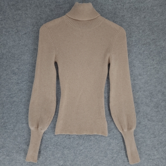 Reformation Victoria Cashmere Turtleneck Sweater in Sand - Picture 3 of 9